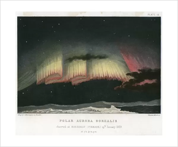 Aurora Borealis or Northern Lights, curtain form 1839. [1872]. Artist: Rapine