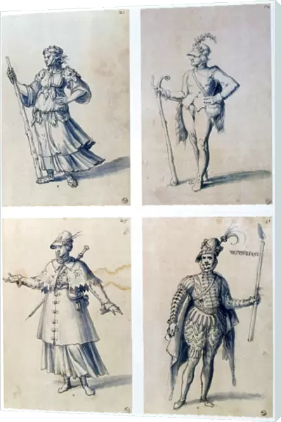 Costume designs for allegorical characters, 16th century. Artist: Giuseppe Arcimboldi