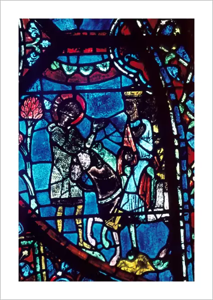 Baudoin tells Charlemagne of the death of Roland, stained glass, Chartres Cathedral, 1194-1260
