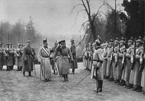Emperor Karl I of Austria visiting Kaiser Wilhelm II at Army headquarters, World War I, 1917