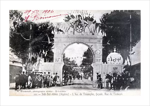 Arc de Triomphe facade, Sidi Bel Abbes, Algeria, 14 July 1906. Artist: Boumendil