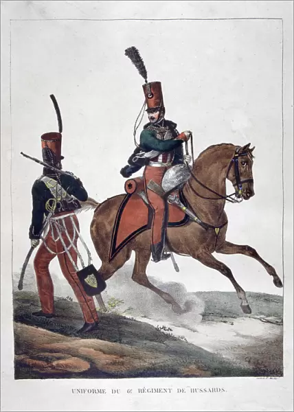 Uniforms of the 6th regiment of French hussars, 1823. Artist: Charles Etienne Pierre Motte