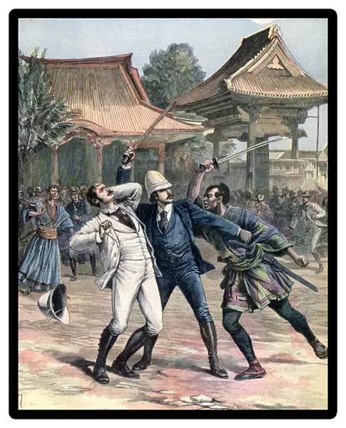Failed assassination of Tsarevich Nicholas of Russia, Otsu, Japan, 1891. Artist: Henri Meyer