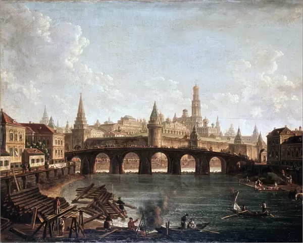 View from the Moscow Kremlin and the Bolshoy Kamenny Bridge (Greater Stone Bridge), 1810s. Artist: Fyodor Yakovlevich Alexeev