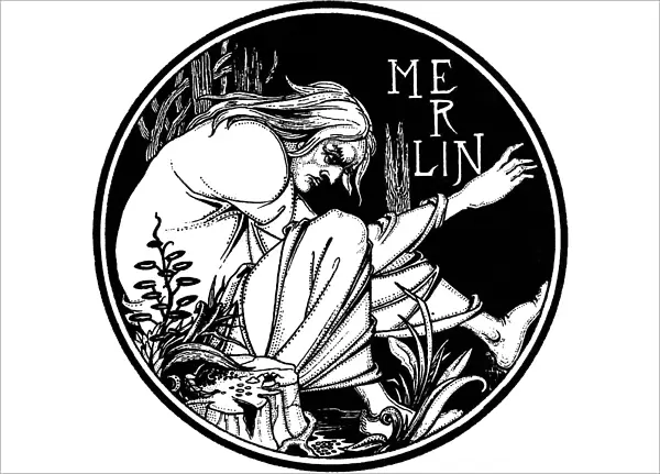 Merlin. Illustration to the book Le Morte d Arthur by Sir Thomas Malory, 1893-1894