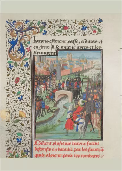 Clash of the army of the barons and the Saracens. Miniature from the Historia by William of Tyre, 1460s. Artist: Anonymous