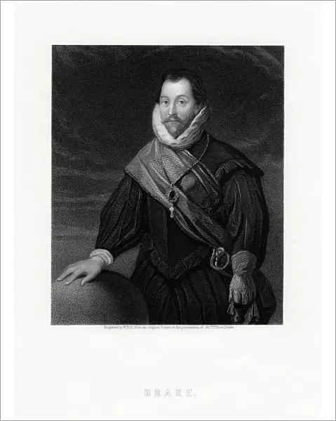Sir Francis Drake, English privateer, navigator, naval pioneer, politician, 19th century. Artist: W Holl