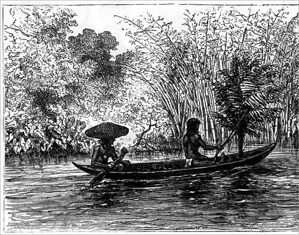 Dugout in the Essequibo River, Guyana, 19th century. Artist: Edouard Riou