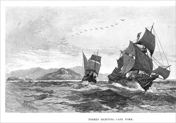Torres sighting Cape York, 1606, (1886). Artist: Julian Ashton
