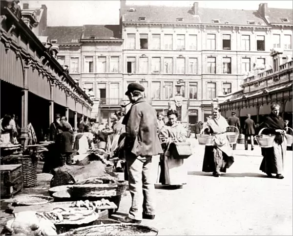Market stalls, Antwerp, 1898. Artist: James Batkin
