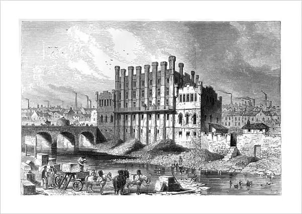 Exterior view of the Castle grinding mill at Sheffield, 1886