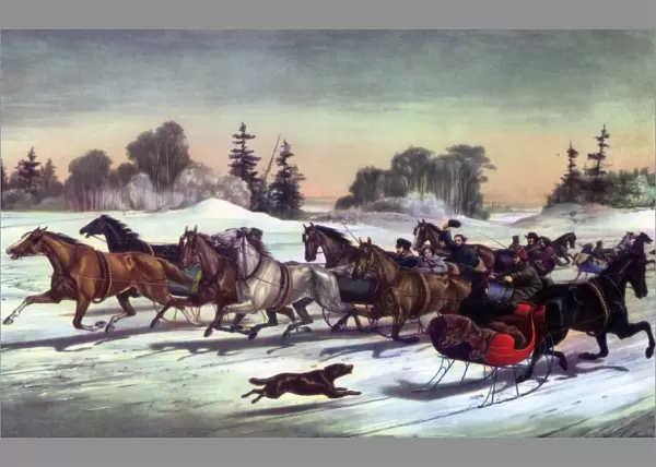 Trotting Cracks on the Snow, 1858. Artist: Currier and Ives