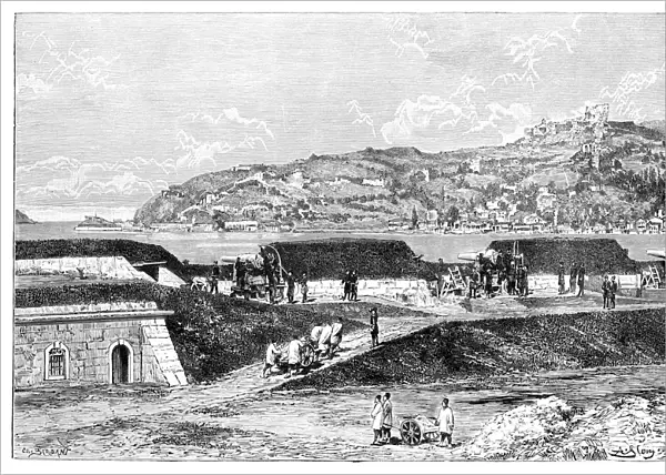 Turkish batteries and the entrance to the Bosphorus at the Black Sea, Turkey, 1895