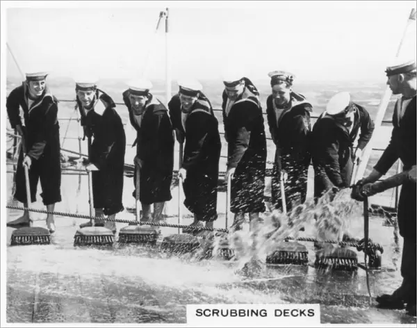 Scrubbing the deck on board HMS Nelson, 1937