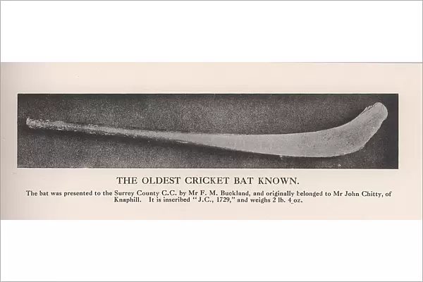 The oldest cricket bat known, 1912