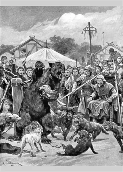 Bear-baiting in Saxon times, (c1920). Artist: Richard Caton Woodville II