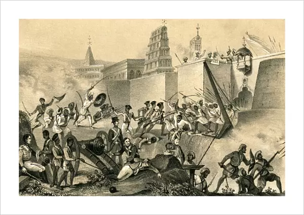 The last effort of Tippoo Saib at Seringapatam, 1799, (1847)