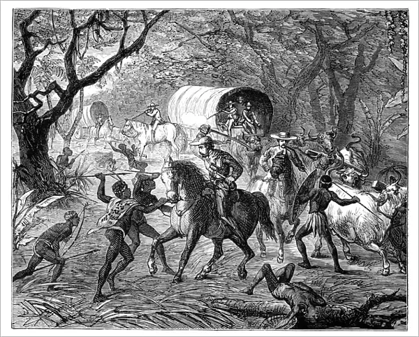 The Caffre War: Natives attacking a convoy, 19th century