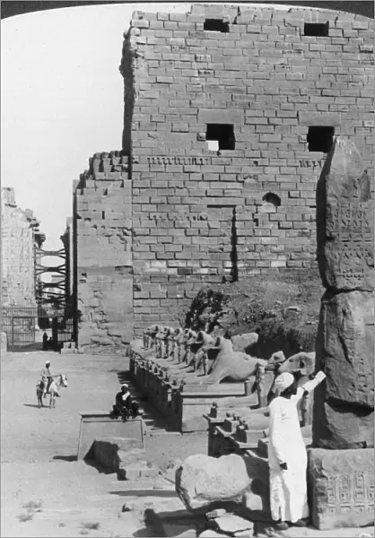 Avenue of sacred images after excavation, Karnak, Thebes, Egypt, c1900. Artist: Underwood & Underwood