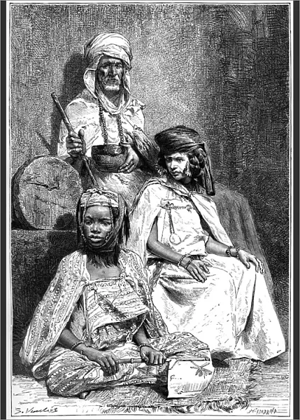 Arab mendicant, Biskra and El-kantra women, c1890. Artist: Hildibrand