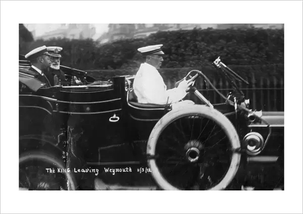 King George V leaving Weymouth, Dorset, by car, 11th March 1912