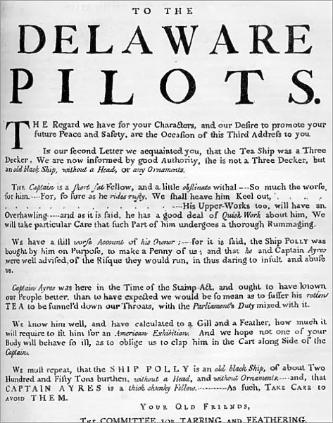 Facsimile of the proclamation about the tea ship, 1773 (c1880)