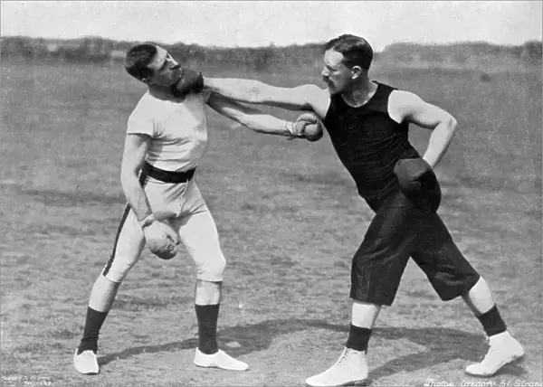 The art of boxing, the right under the chin, Aldershot, Hampshire, 1896. Artist: Gregory & Co