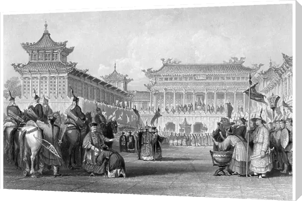 The Emperor Teaou-Kwang reviewing his Guards, Palace of Peking, China, 19th century. Artist: JB Allen