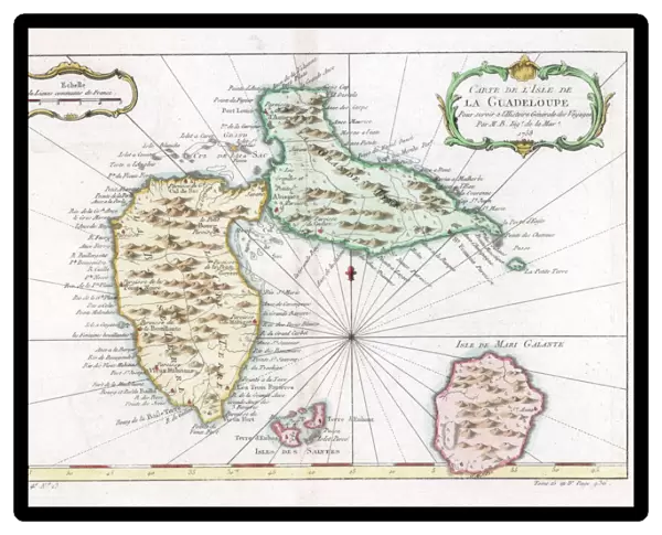 Map of the Caribbean island of Guadeloupe, c1764