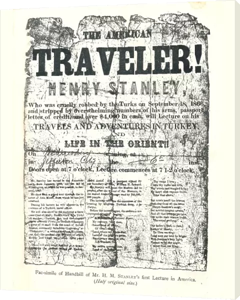 Henry M. Stanley, Handbill from Lecture Tour in America, At age 31 discovered Dr. Livingstone in Afric
