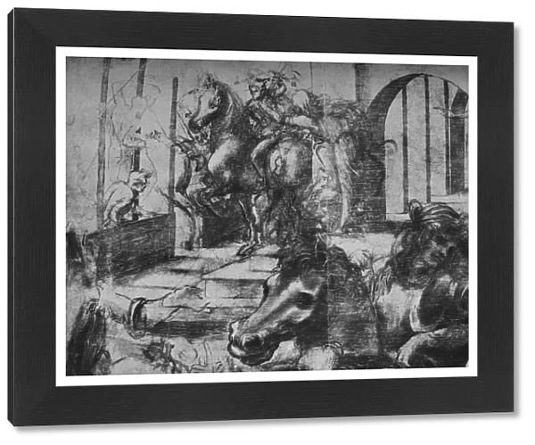 Adoration of the Magi - Architecture and figures in the background on the left, c1481 (1945). Artist: Leonardo da Vinci