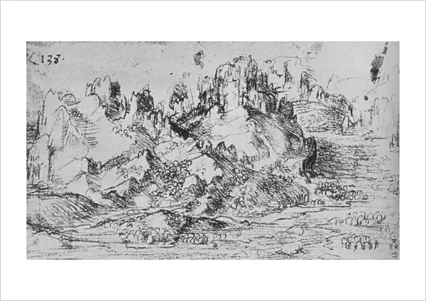 View over a Valley with Mountains Beyond, c1480 (1945). Artist: Leonardo da Vinci