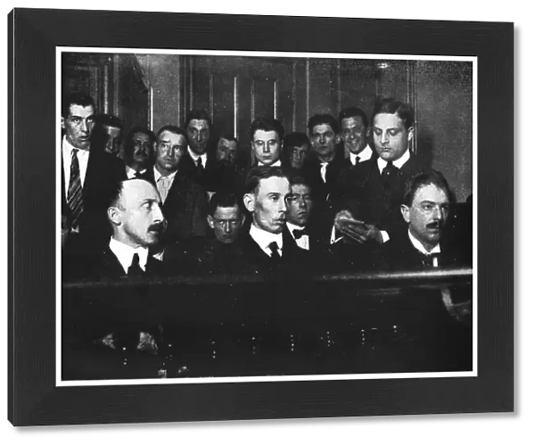 Robert Fay (on the left) and his two accomplices photographed in court, 1915