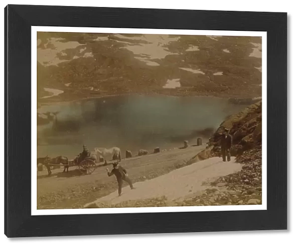 Travellers with July snowballs, on road over the Haukeli mountains, Norway, Artists: Elmer Underwood, Bert Elias Underwood