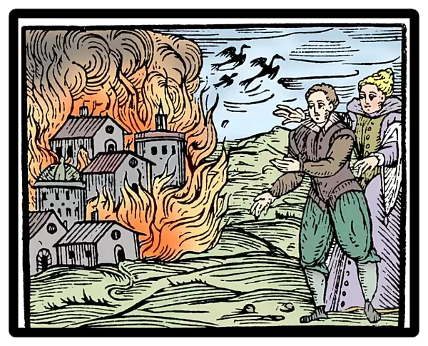 Witches destroying a house by fire - Swabia, 1533