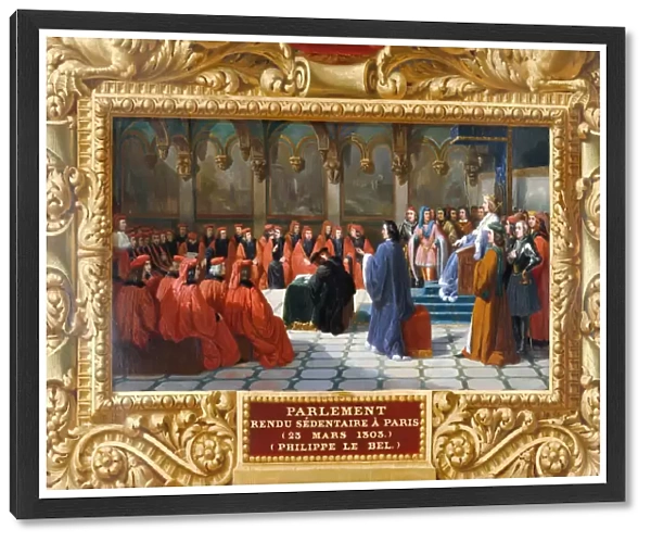 Philip IV the Fair establishes the Parliament in Paris in 1303. Artist: Alaux, Jean (1786-1864)