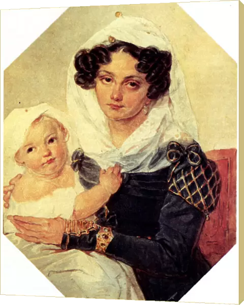 Portrait of Countess Maria N. Volkonskaya (1805-1863) with son Nikolay, 1826. Artist: Sokolov, Pyotr Fyodorovich (1791-1848)