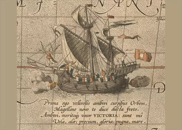 The Victoria, a Spanish carrack, ship of Ferdinand Magellan?s Armada de Molucca. (Aus Maris Pacific Artist: Ortelius, Abraham (1527-1598)