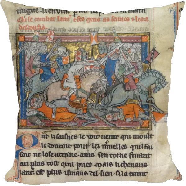 King Arthur fighting the Saxons (from the Rochefoucauld Grail). Artist: Anonymous