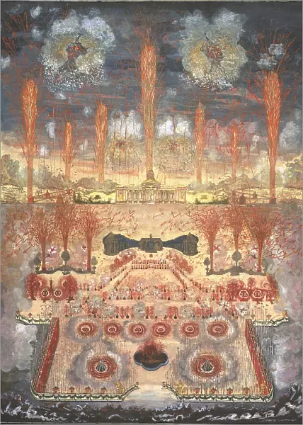 Fireworks and illumination on Juny 16, 1744 in Moscow, Mid of the 18th cen Artist: Anonymous