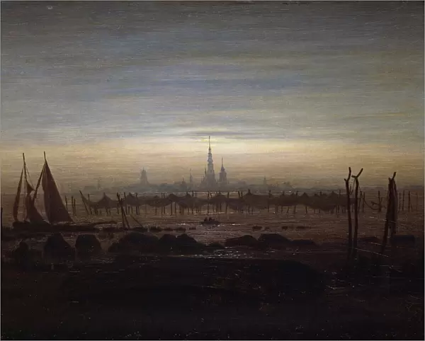 Greifswald in moonlight. Artist: Friedrich, Caspar David (1774-1840)