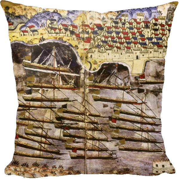 Barbarossas fleet wintering in the French harbour of Toulon, 1543, Mid of 16th century. Artist: Nasuh, Matrakci (1480-c. 1564)