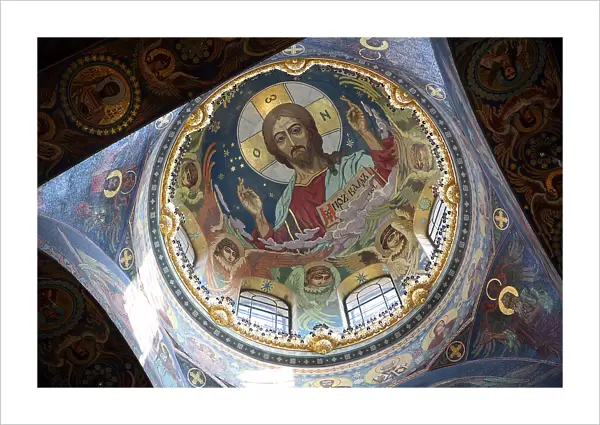 Christ Pantocrator under the central dome of the Church of the Savior on Spilled Blood in St. Peters Artist: Harlamov, Nikolai Nikolayevich (1863-1935)