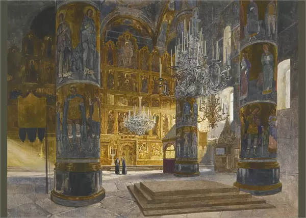 Interior of the Cathedral of the Dormition in the Moscow Kremlin, 1898. Artist: Kopallik, Franz (1860-1931)