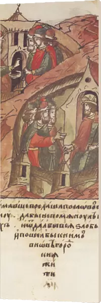 Novgorod veche. The Novgorodians invited Yaroslav II Vsevolodovich to rule over them. (From the Illu Artist: Anonymous