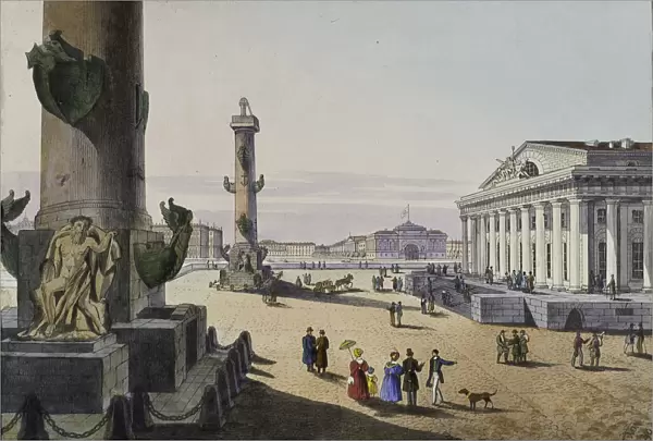 Stock exchange and Admirality in St. Petersburg, First half of the 19th cent Artist: Beggrov, Karl Petrovich (1799-1875)