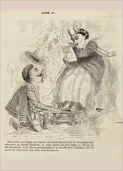 Caricature to the Opera Don Carlos by Giuseppe Verdi. Paris, Theatre de l Opera-Le Peletier, 11. 03. 1