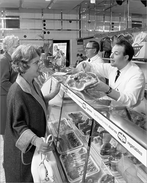 Scene inside a butchers shop, Doncaster, South Yorkshire, 1965. Artist: Michael Walters