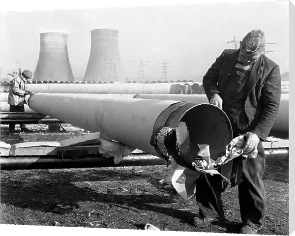 Pipe wrapping to prevent corrosion on steel pipes, Old Denaby, South Yorkshire, 1961