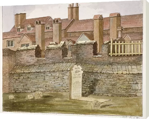 Remains of London Wall in the churchyard of St Giles without Cripplegate, City of London, 1825